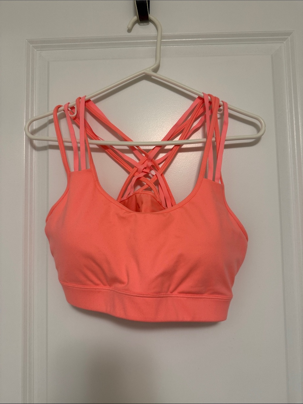 Women's Strappy Back Sports Bra - Coral Pink
